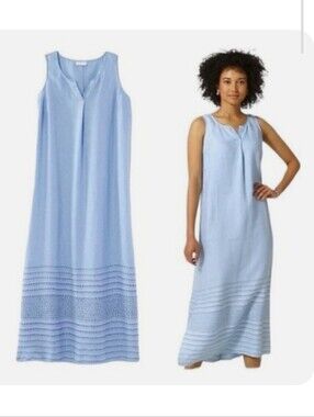 JJill Pure Linen Kantha Embroidered Maxi Dress S